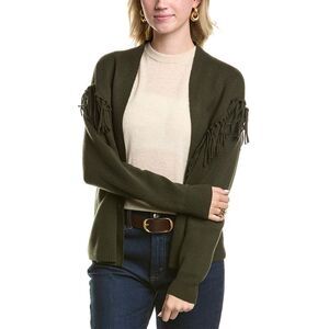 Meir Womens  Fringe Wool & Cashmere-Blend Cardigan, Green